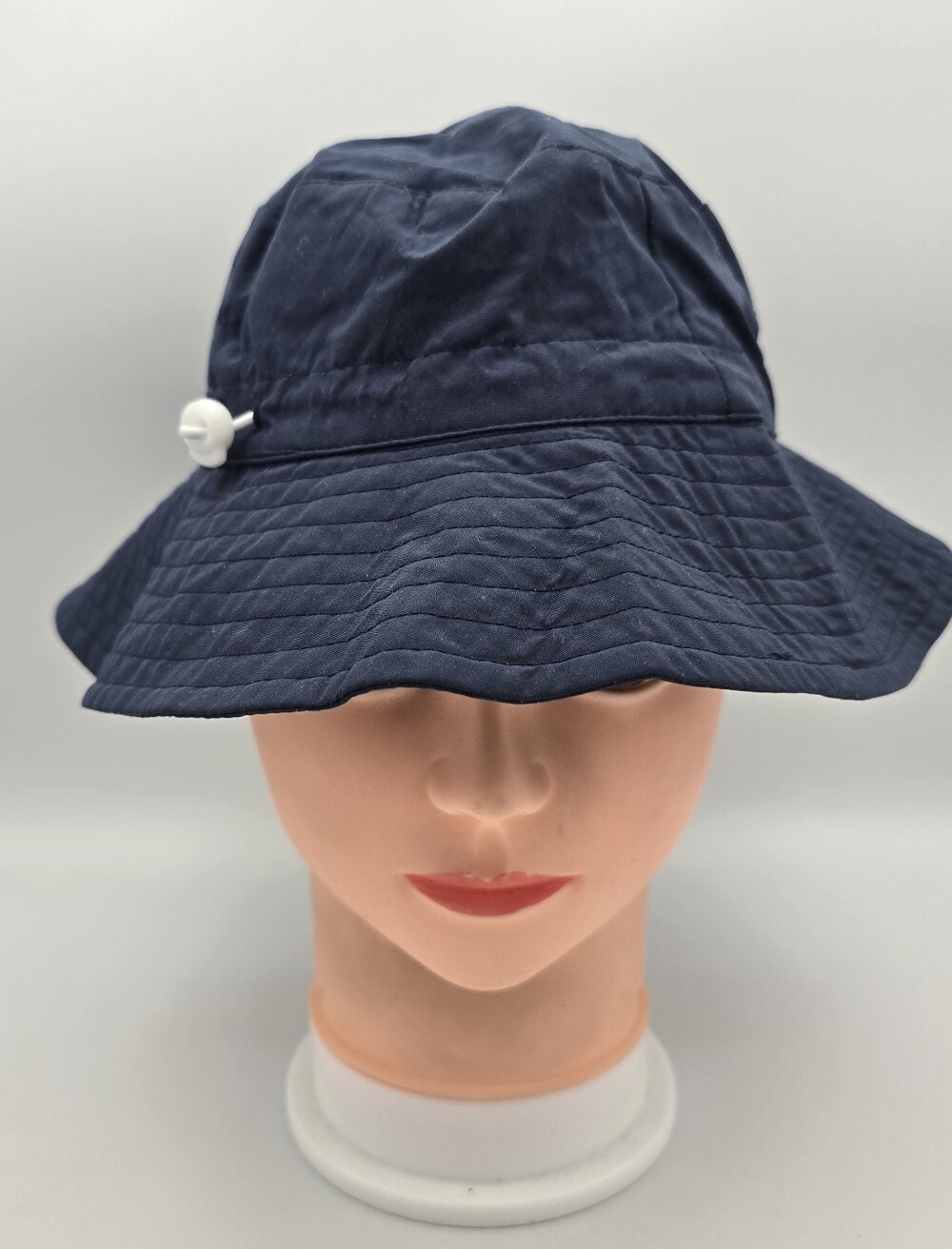 Kids Navy Blue Solid Wide Brim Sun Hat 52cm 100% Polyester UPF 50+ Strap